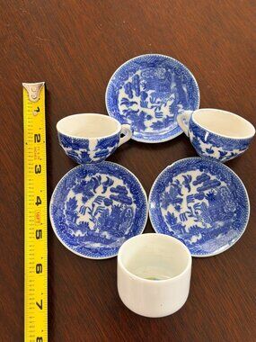 Blue & White Willow Pattern Miniature Tea Set 5 Pieces Made In Japan Ceramic Vin